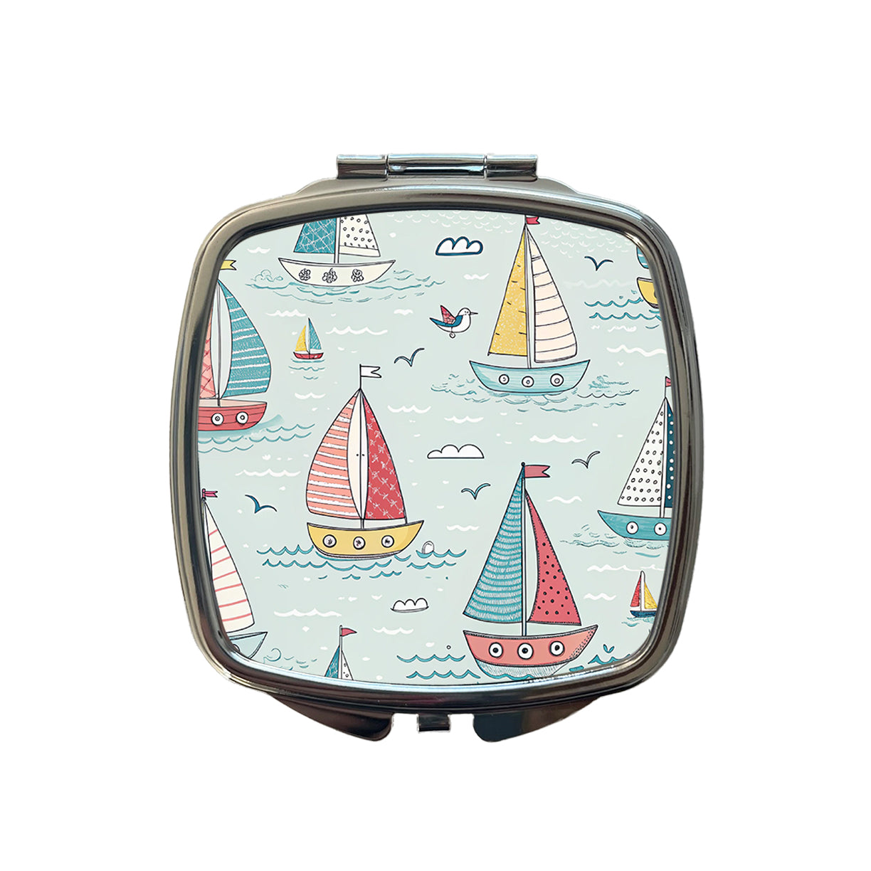 Sailboats Scattered Small Travel Purse Handbag Pocket Makeup Compact Mirror