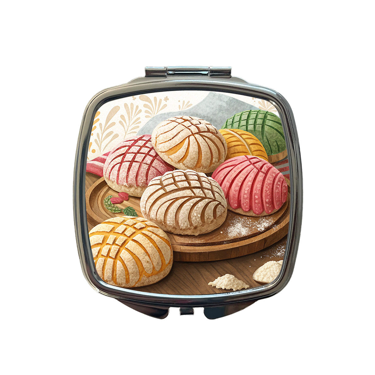 Scattered Conchas Pastry Mexican Sweet Breads Small Travel Purse Handbag Pocket Makeup Compact Mirror