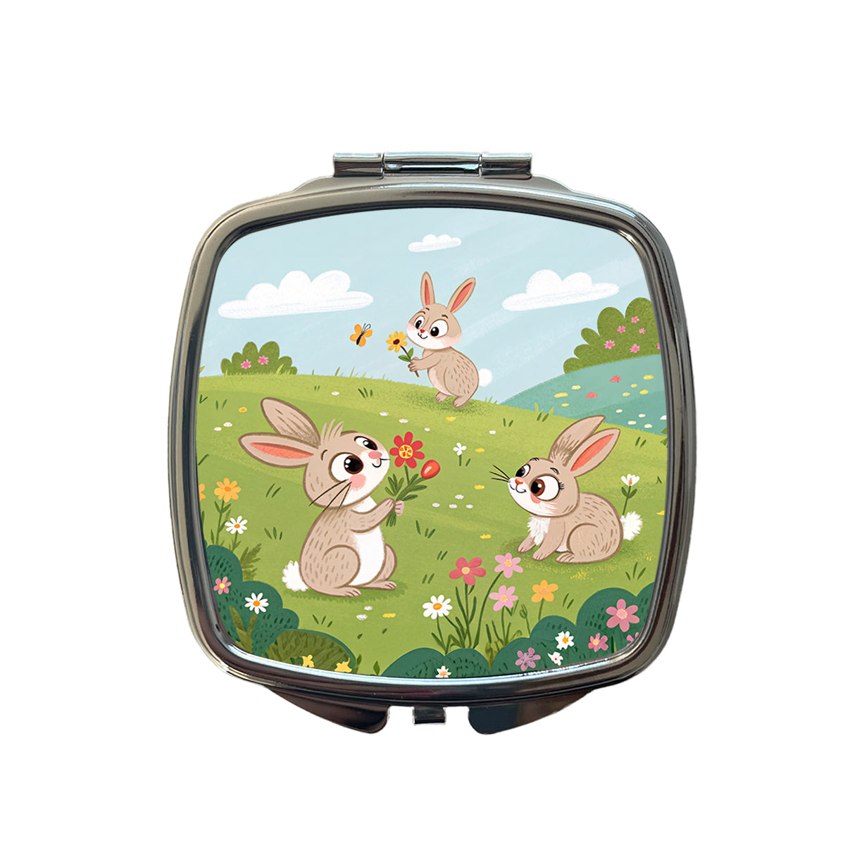 Scattered Cute Rabbits Bunnies Easter Small Travel Purse Handbag Pocket Makeup Compact Mirror