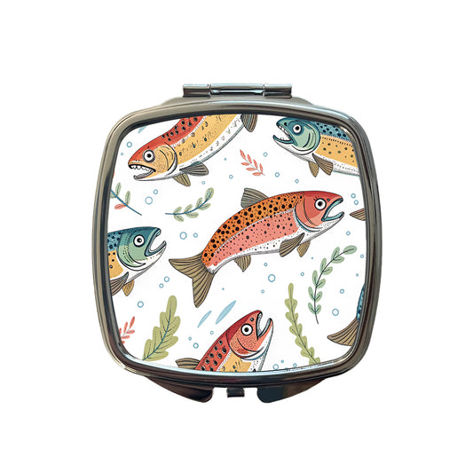 Trout Fish Swimming Fishing Small Travel Purse Handbag Pocket Makeup Compact Mirror