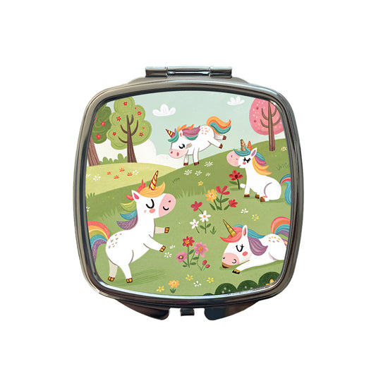 Unicorns Playing Cute Small Travel Purse Handbag Pocket Makeup Compact Mirror