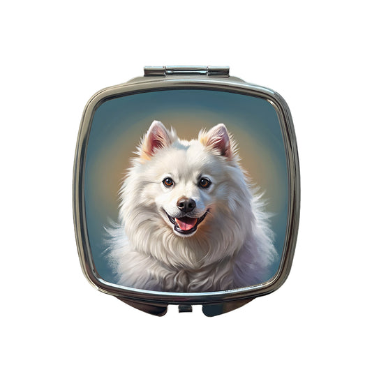 American Eskimo Dog Illustration Small Travel Purse Handbag Pocket Makeup Compact Mirror