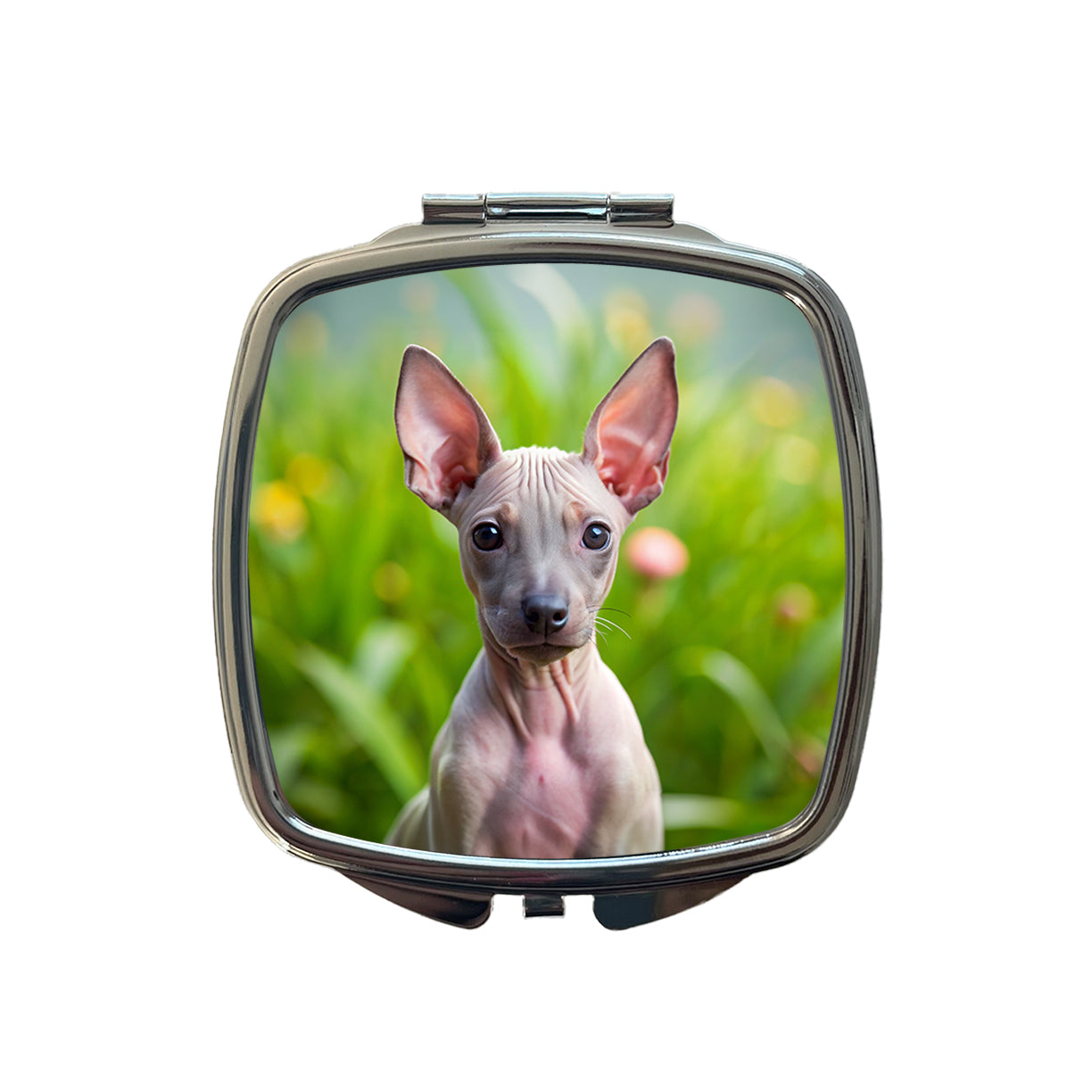 American Hairless Terrier Dog Puppy Photo Small Travel Purse Handbag Pocket Makeup Compact Mirror