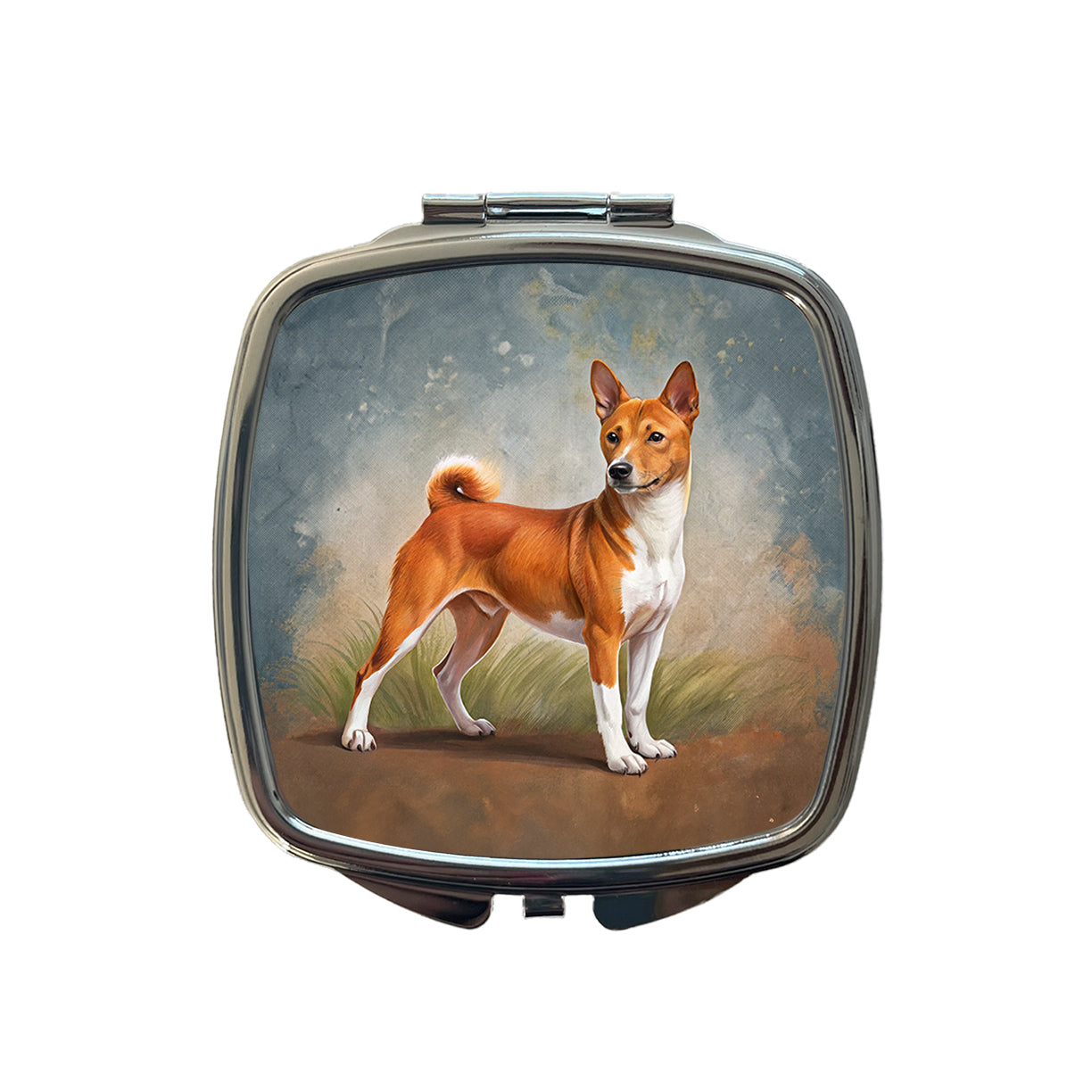 Basenji Dog Illustration Small Travel Purse Handbag Pocket Makeup Compact Mirror