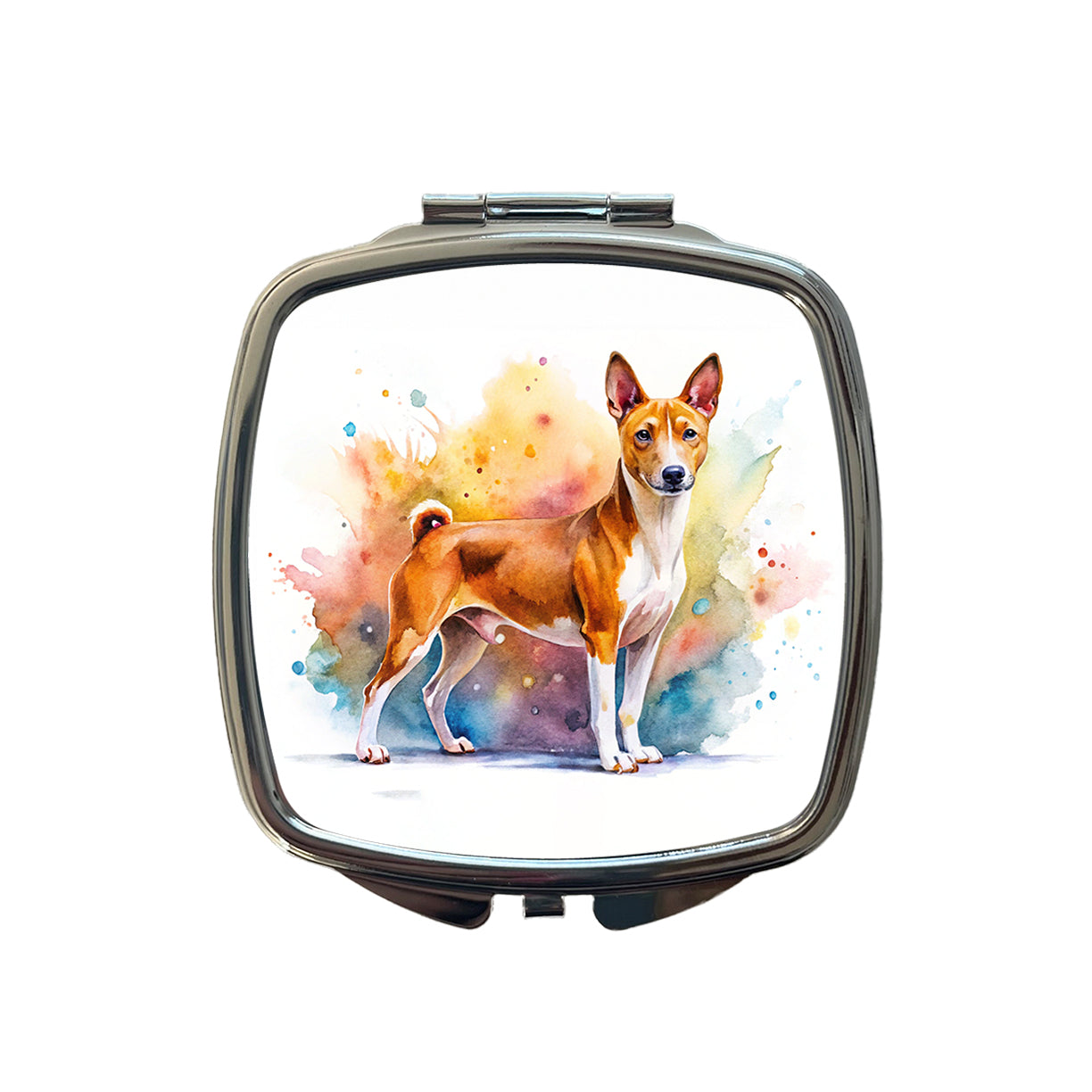 Basenji Dog Watercolor Style Small Travel Purse Handbag Pocket Makeup Compact Mirror