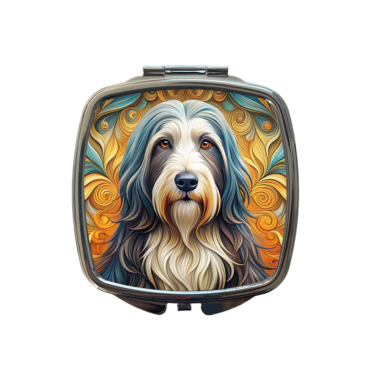 Bearded Collie Dog Art Nouveau Small Travel Purse Handbag Pocket Makeup Compact Mirror