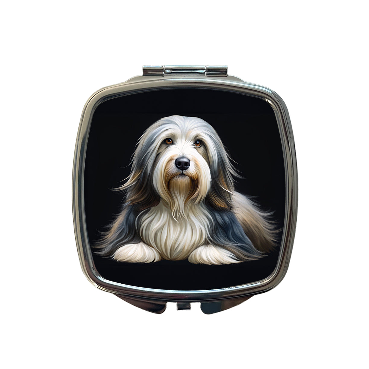 Bearded Collie Dog Illustration Small Travel Purse Handbag Pocket Makeup Compact Mirror