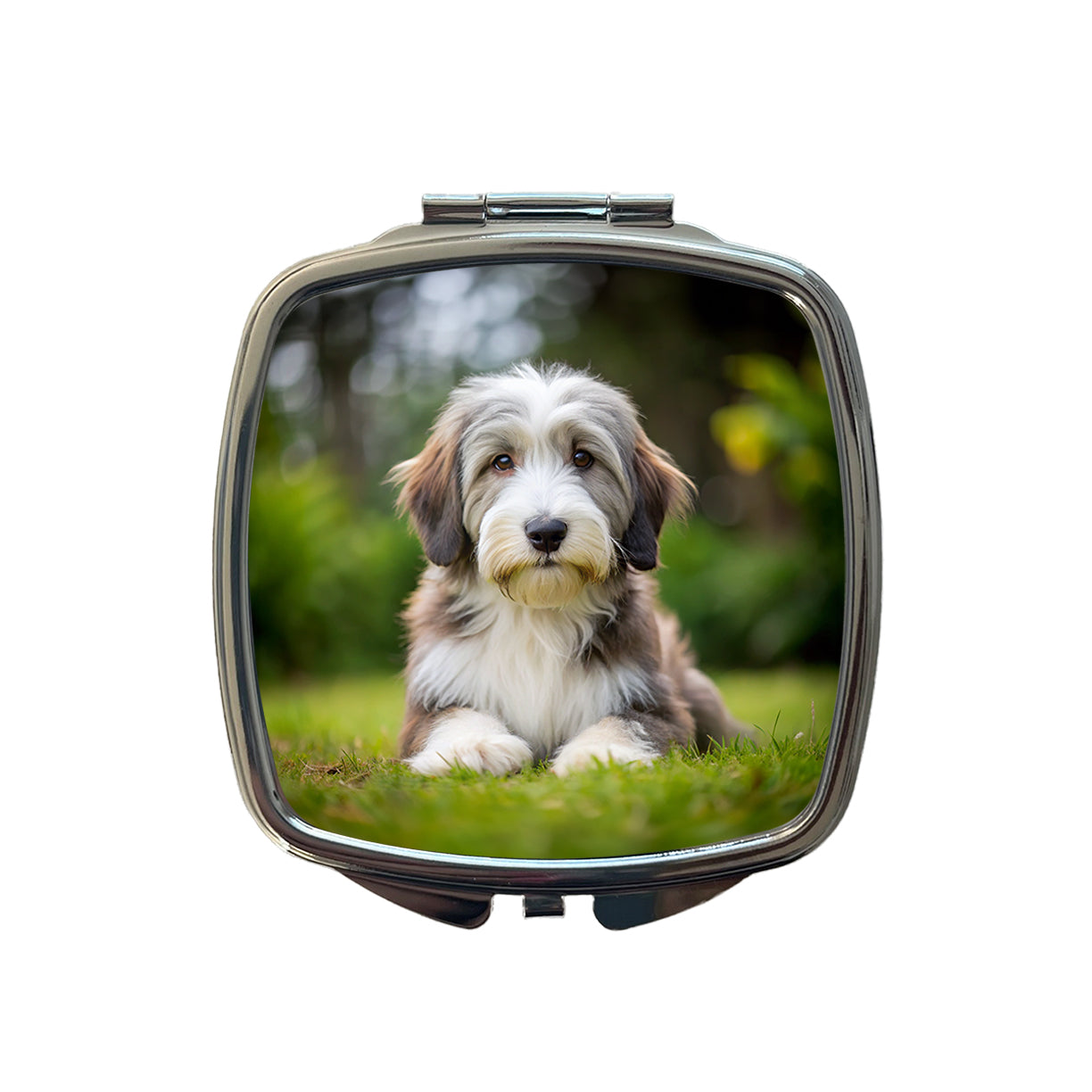 Bearded Collie Dog Puppy Photo Small Travel Purse Handbag Pocket Makeup Compact Mirror