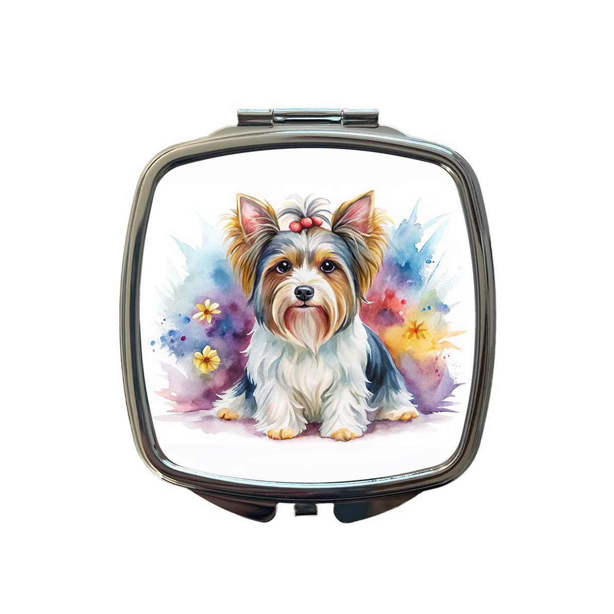 Biewer Terrier Dog Watercolor Style Small Travel Purse Handbag Pocket Makeup Compact Mirror
