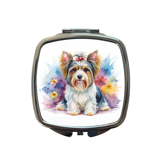 Biewer Terrier Dog Watercolor Style Small Travel Purse Handbag Pocket Makeup Compact Mirror