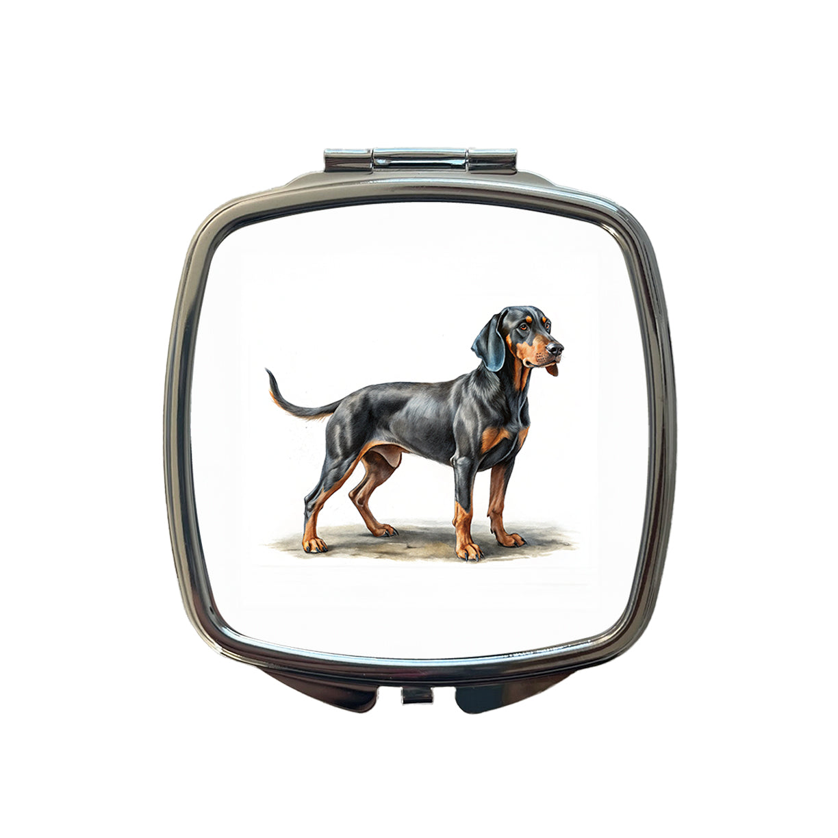 Black And Tan Coonhound Dog Illustration Small Travel Purse Handbag Pocket Makeup Compact Mirror