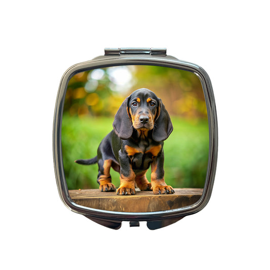 Black And Tan Coonhound Dog Puppy Photo Small Travel Purse Handbag Pocket Makeup Compact Mirror