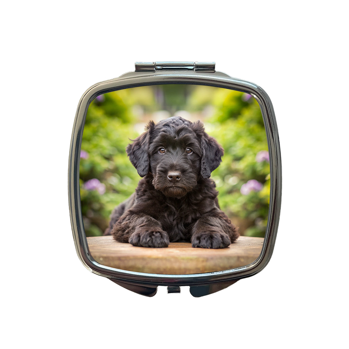 Black Russian Terrier Dog Puppy Photo Small Travel Purse Handbag Pocket Makeup Compact Mirror