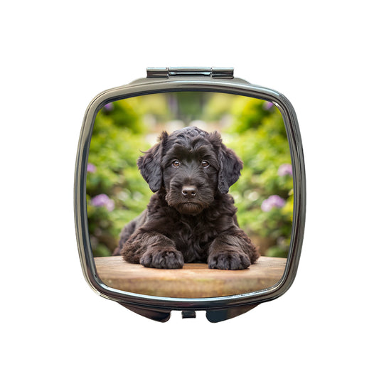 Black Russian Terrier Dog Puppy Photo Small Travel Purse Handbag Pocket Makeup Compact Mirror