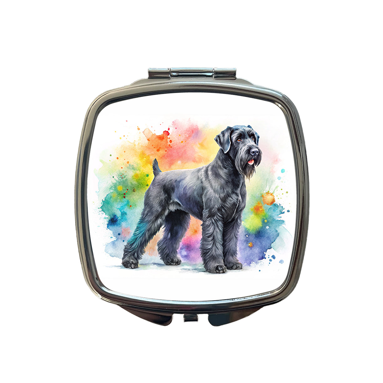 Black Russian Terrier Dog Watercolor Style Small Travel Purse Handbag Pocket Makeup Compact Mirror