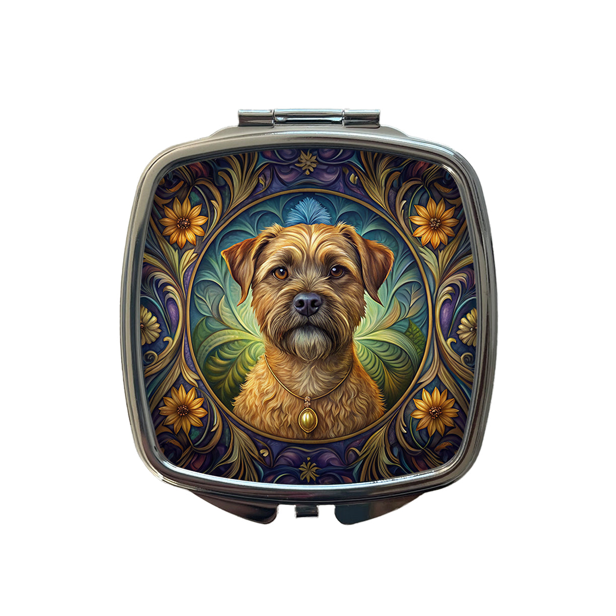Border Terrier Dog Art Nouveau Small Travel Purse Handbag Pocket Makeup Compact Mirror