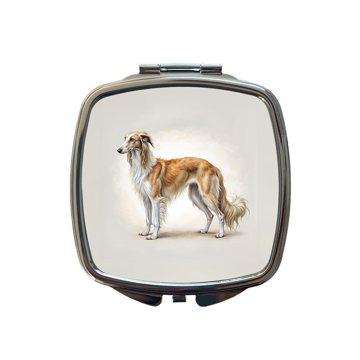 Borzoi Dog Illustration Small Travel Purse Handbag Pocket Makeup Compact Mirror