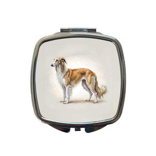 Borzoi Dog Illustration Small Travel Purse Handbag Pocket Makeup Compact Mirror