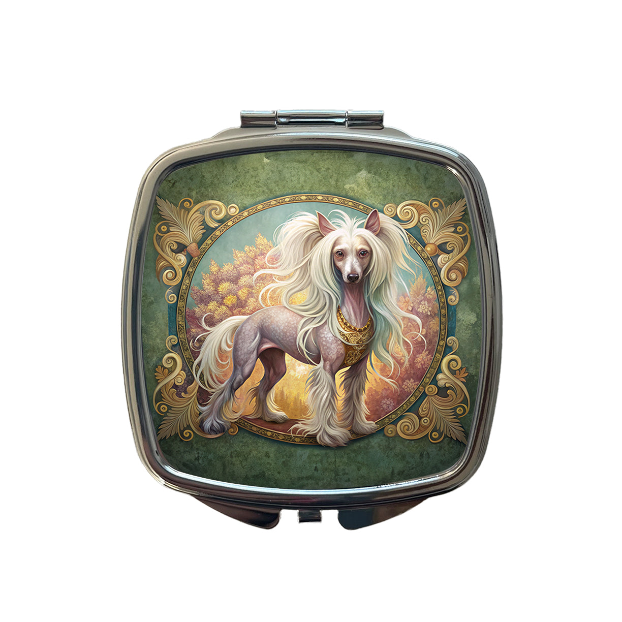 Chinese Crested Dog Art Nouveau Small Travel Purse Handbag Pocket Makeup Compact Mirror