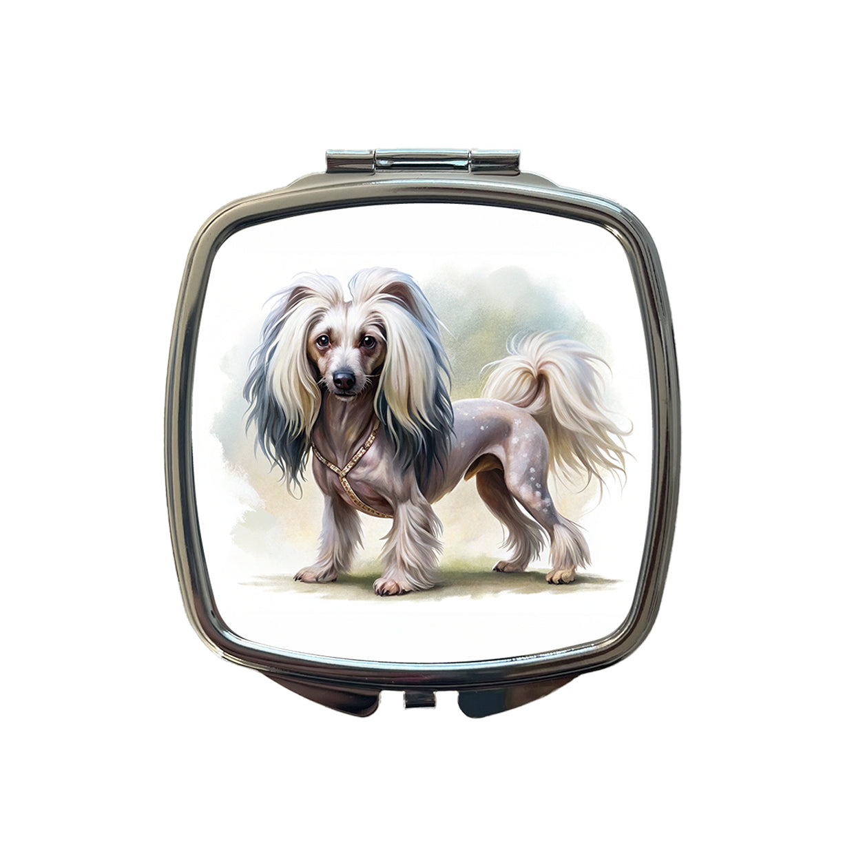 Chinese Crested Dog Illustration Small Travel Purse Handbag Pocket Makeup Compact Mirror