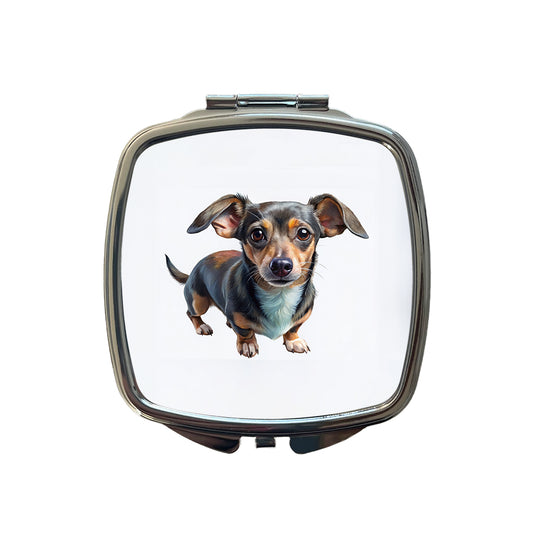 Chiweenie Dog Illustration Small Travel Purse Handbag Pocket Makeup Compact Mirror