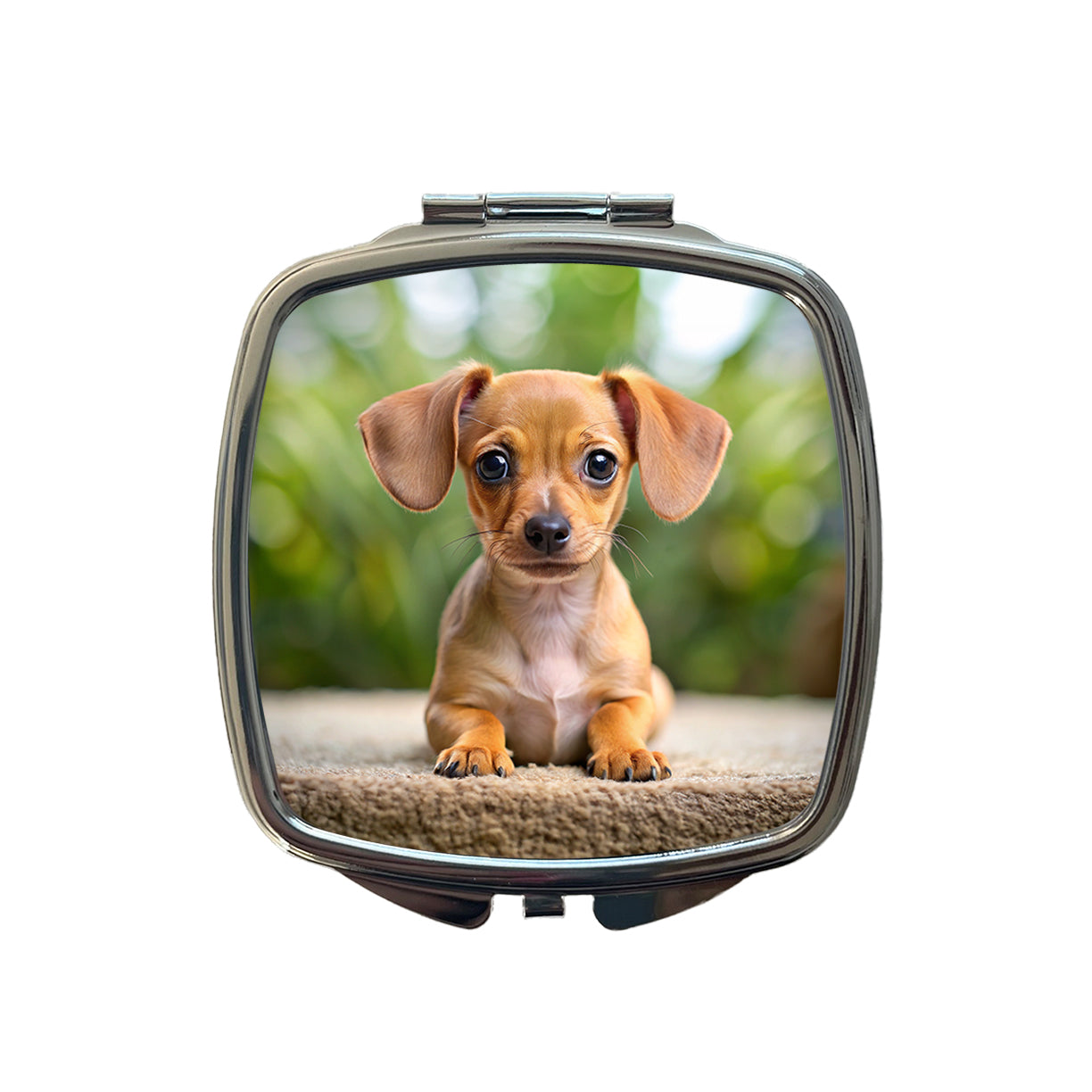 Chiweenie Dog Puppy Photo Small Travel Purse Handbag Pocket Makeup Compact Mirror