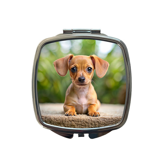 Chiweenie Dog Puppy Photo Small Travel Purse Handbag Pocket Makeup Compact Mirror