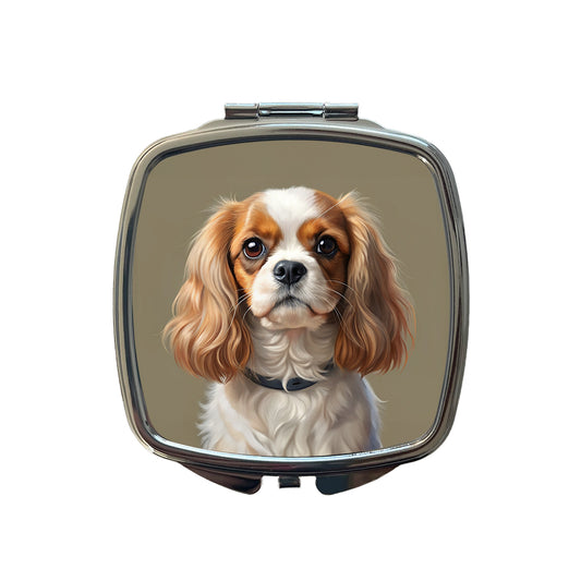 English Toy Spaniel Dog Illustration Small Travel Purse Handbag Pocket Makeup Compact Mirror