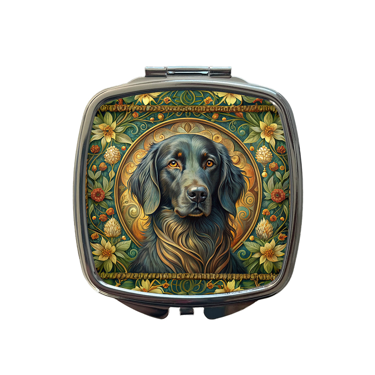 Flat Coated Retriever Dog Art Nouveau Small Travel Purse Handbag Pocket Makeup Compact Mirror