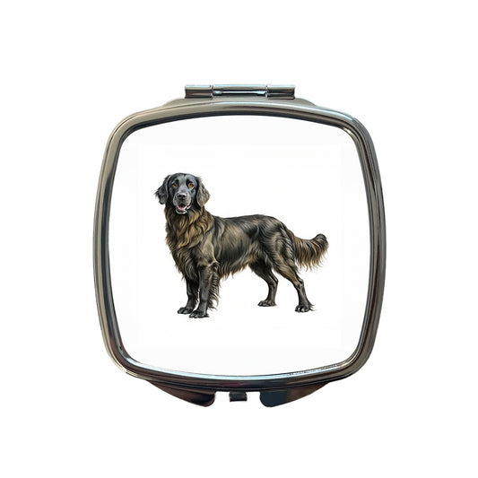 Flat Coated Retriever Dog Illustration Small Travel Purse Handbag Pocket Makeup Compact Mirror