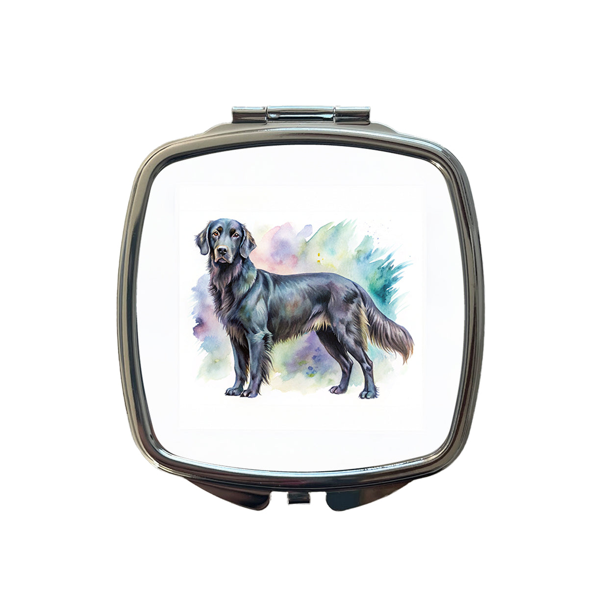 Flat Coated Retriever Dog Watercolor Style Small Travel Purse Handbag Pocket Makeup Compact Mirror