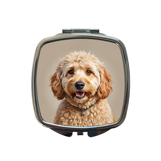 Goldendoodle Dog Illustration Small Travel Purse Handbag Pocket Makeup Compact Mirror