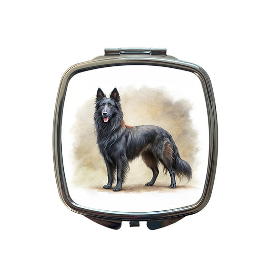 Groenendael Belgian Sheepdog Dog Illustration Small Travel Purse Handbag Pocket Makeup Compact Mirror