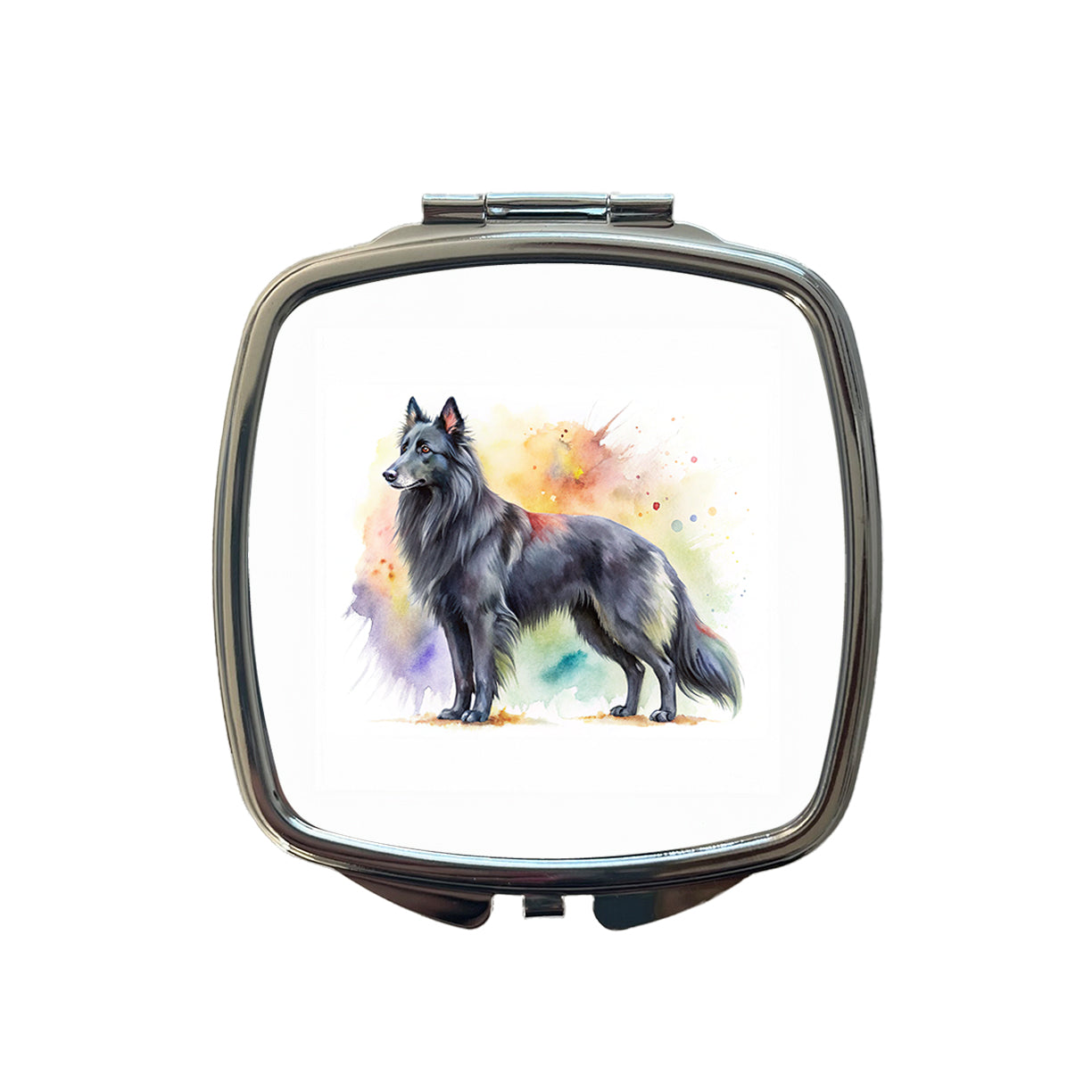 Groenendael Belgian Sheepdog Dog Watercolor Style Small Travel Purse Handbag Pocket Makeup Compact Mirror