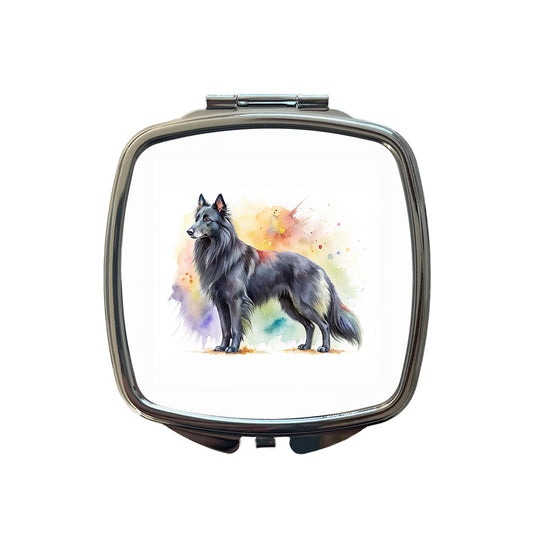 Groenendael Belgian Sheepdog Dog Watercolor Style Small Travel Purse Handbag Pocket Makeup Compact Mirror