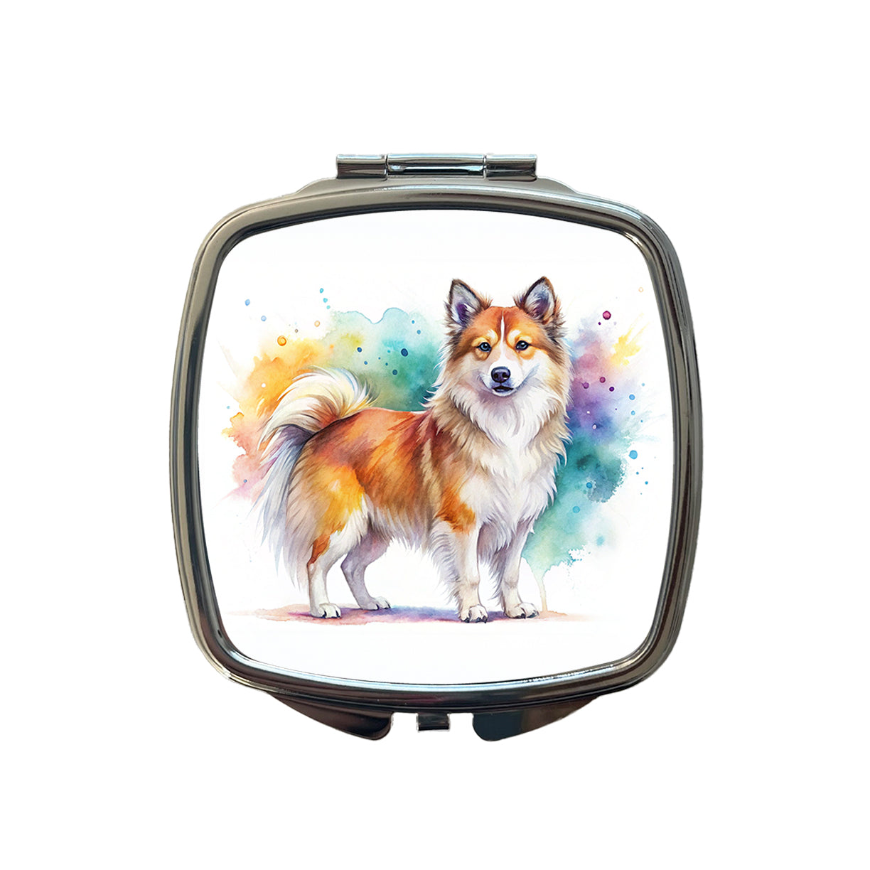 Icelandic Sheepdog Dog Watercolor Style Small Travel Purse Handbag Pocket Makeup Compact Mirror