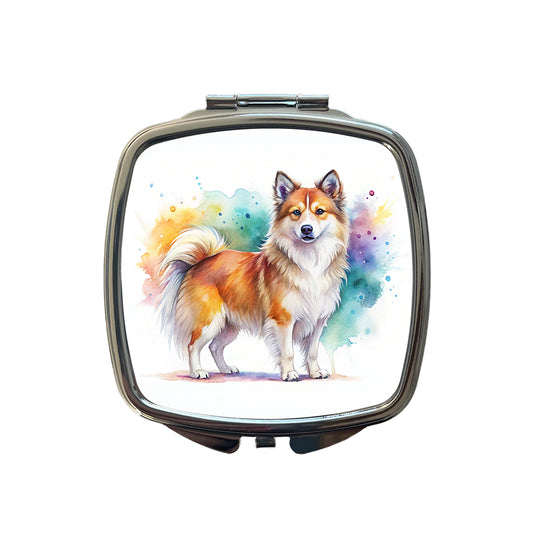 Icelandic Sheepdog Dog Watercolor Style Small Travel Purse Handbag Pocket Makeup Compact Mirror