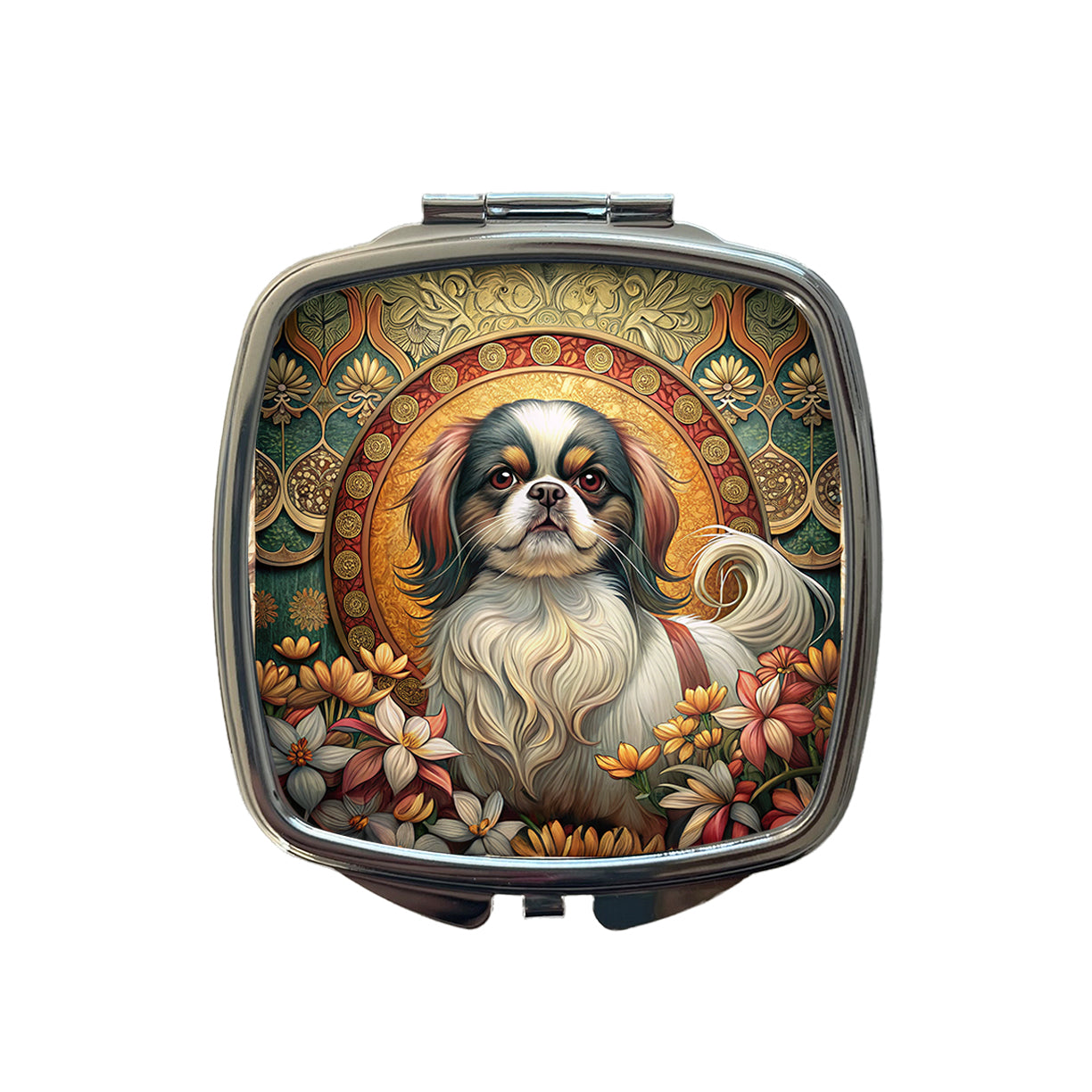 Japanese Chin Dog Art Nouveau Small Travel Purse Handbag Pocket Makeup Compact Mirror