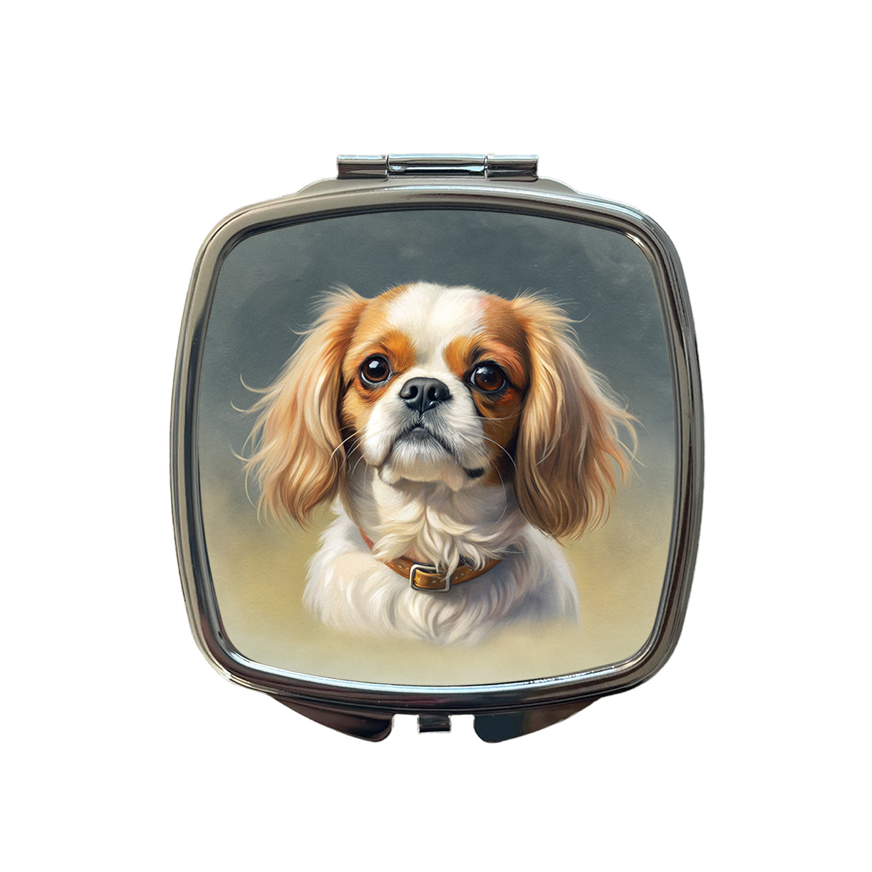 Japanese Chin Dog Illustration Small Travel Purse Handbag Pocket Makeup Compact Mirror