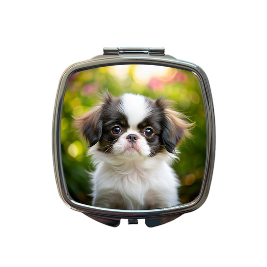 Japanese Chin Dog Puppy Photo Small Travel Purse Handbag Pocket Makeup Compact Mirror