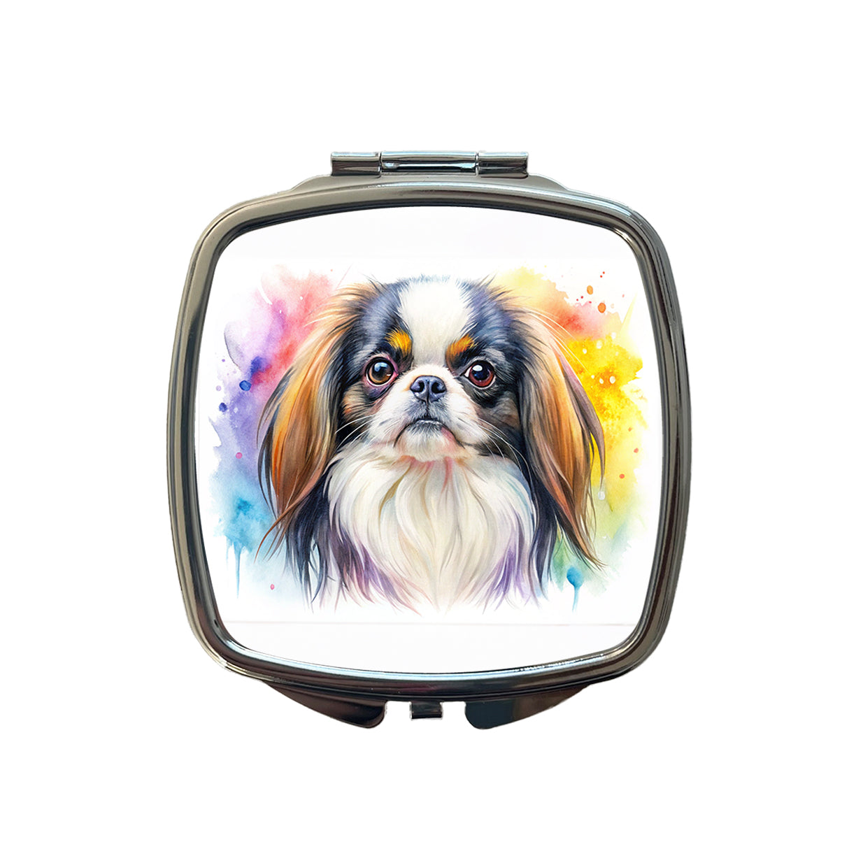 Japanese Chin Dog Watercolor Style Small Travel Purse Handbag Pocket Makeup Compact Mirror