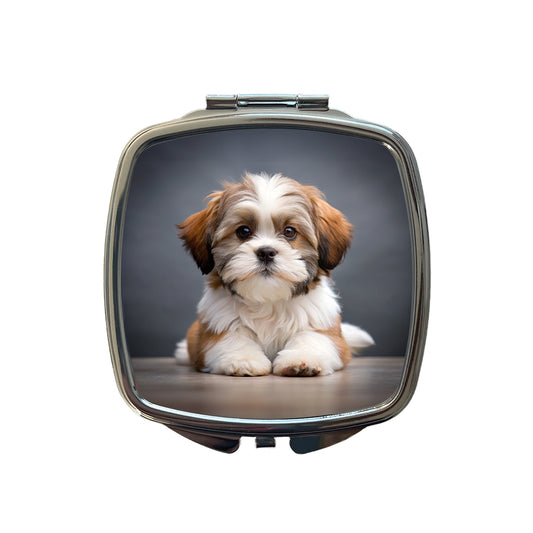 Lhasa Apso Dog Puppy Photo Small Travel Purse Handbag Pocket Makeup Compact Mirror