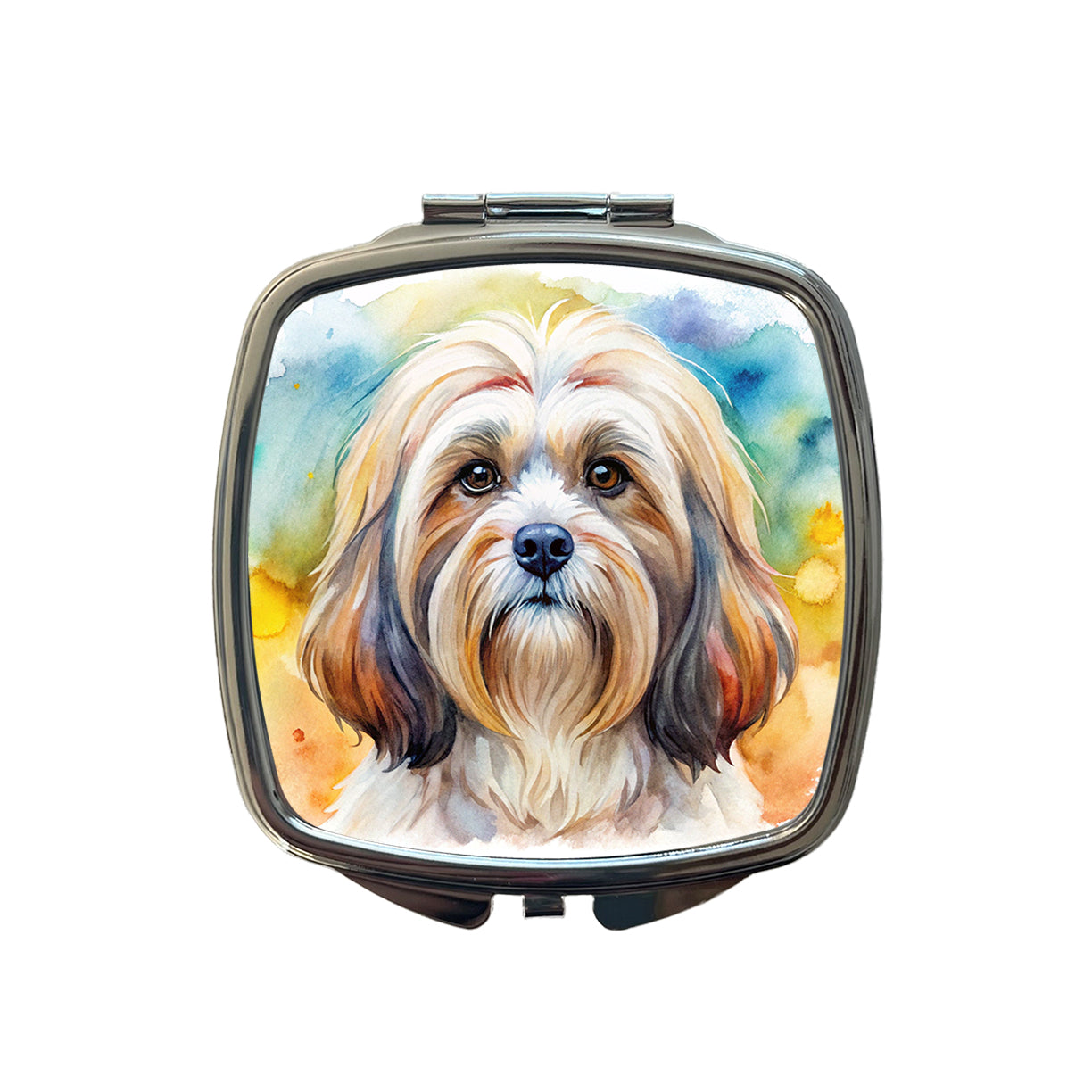 Lhasa Apso Dog Watercolor Style Small Travel Purse Handbag Pocket Makeup Compact Mirror
