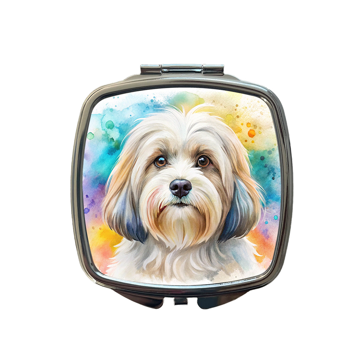Lowchen Little Lion Dog Watercolor Style Small Travel Purse Handbag Pocket Makeup Compact Mirror