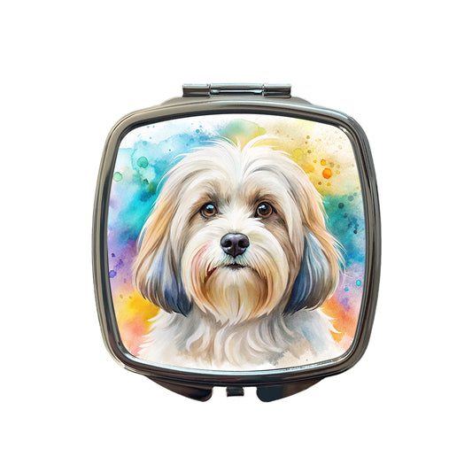 Lowchen Little Lion Dog Watercolor Style Small Travel Purse Handbag Pocket Makeup Compact Mirror