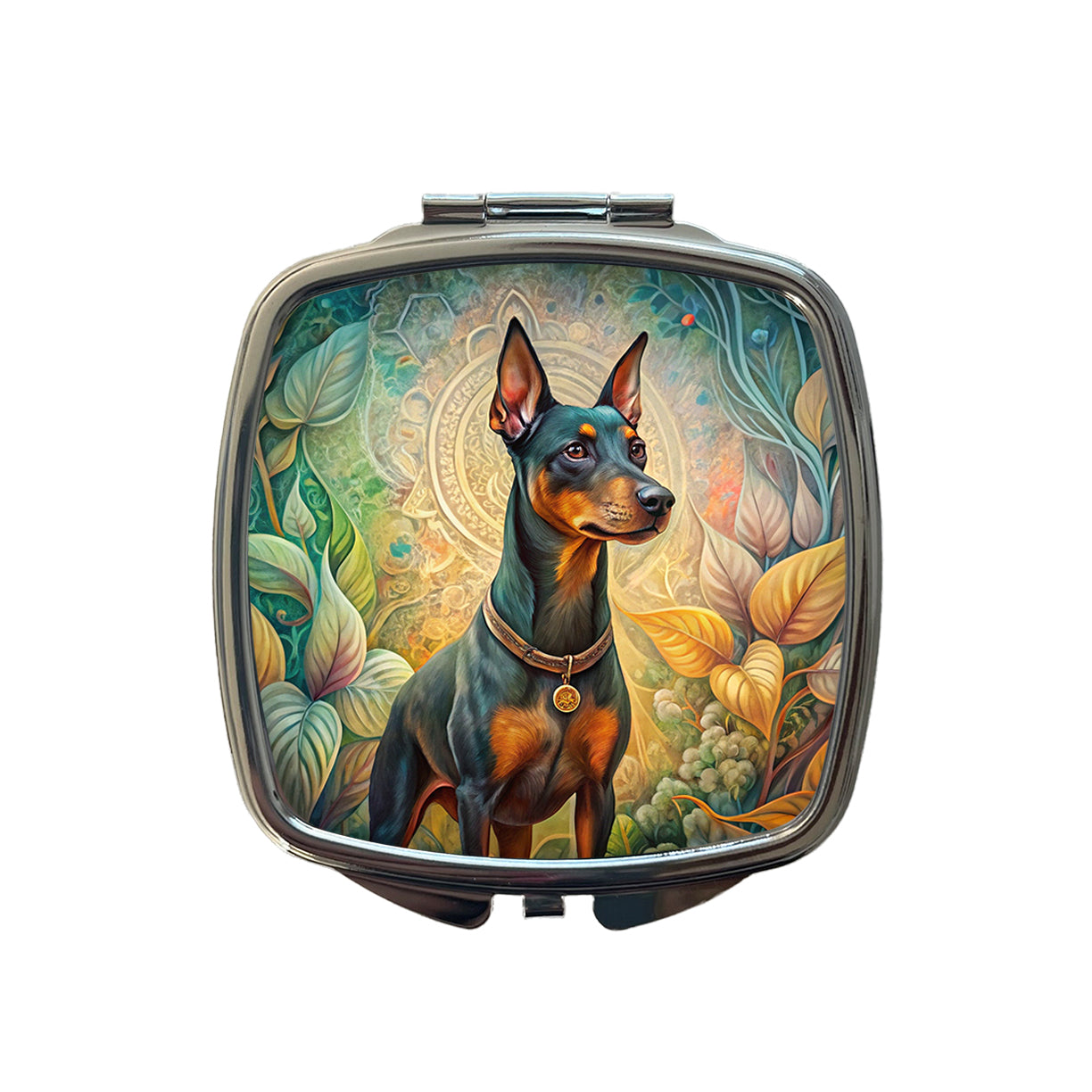 Manchester Terrier Dog Art Nouveau Small Travel Purse Handbag Pocket Makeup Compact Mirror