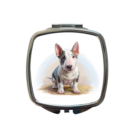 Miniature Bull Terrier Dog Illustration Small Travel Purse Handbag Pocket Makeup Compact Mirror