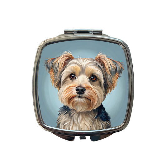 Morkie Dog Illustration Small Travel Purse Handbag Pocket Makeup Compact Mirror