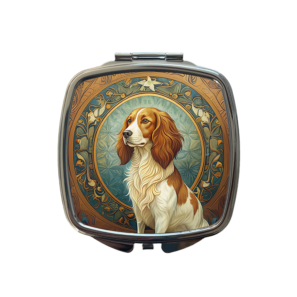 Nederlandse Kooikerhondje Dog Art Nouveau Small Travel Purse Handbag Pocket Makeup Compact Mirror