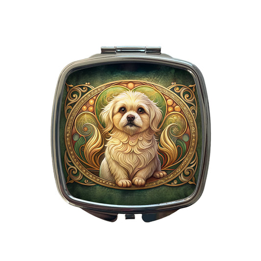 Pekapoo Dog Art Nouveau Small Travel Purse Handbag Pocket Makeup Compact Mirror